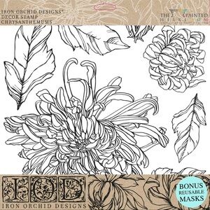Iron Orchid Designs Chrysanthemums Decor Stamps New with Tags RETIRED